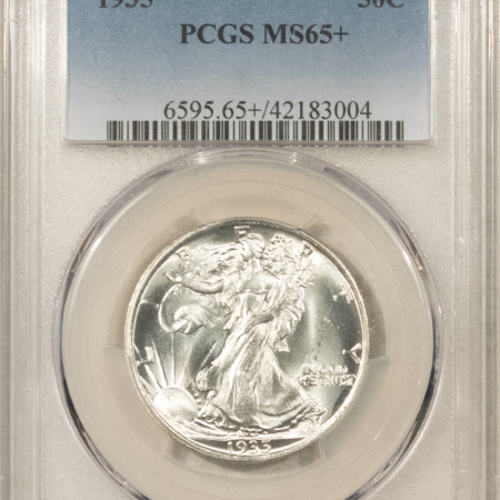 Half Dollars 1935 WALKING LIBERTY HALF DOLLAR – PCGS MS-65+, A PREMIUM QUALITY HEADLIGHT!