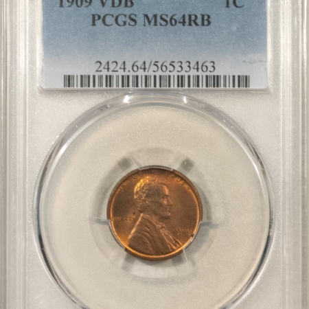 Lincoln Cents (Wheat) 1909 VDB LINCOLN CENT – PCGS MS-64 RB ATTRACTIVE FIRST-YEAR ISSUE