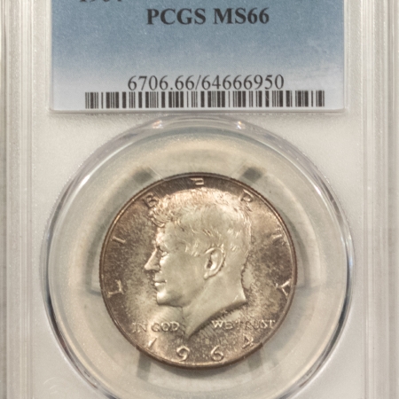 Half Dollars 1964 KENNEDY SILVER HALF DOLLAR – PCGS MS-66, PRETTY ORIGINAL