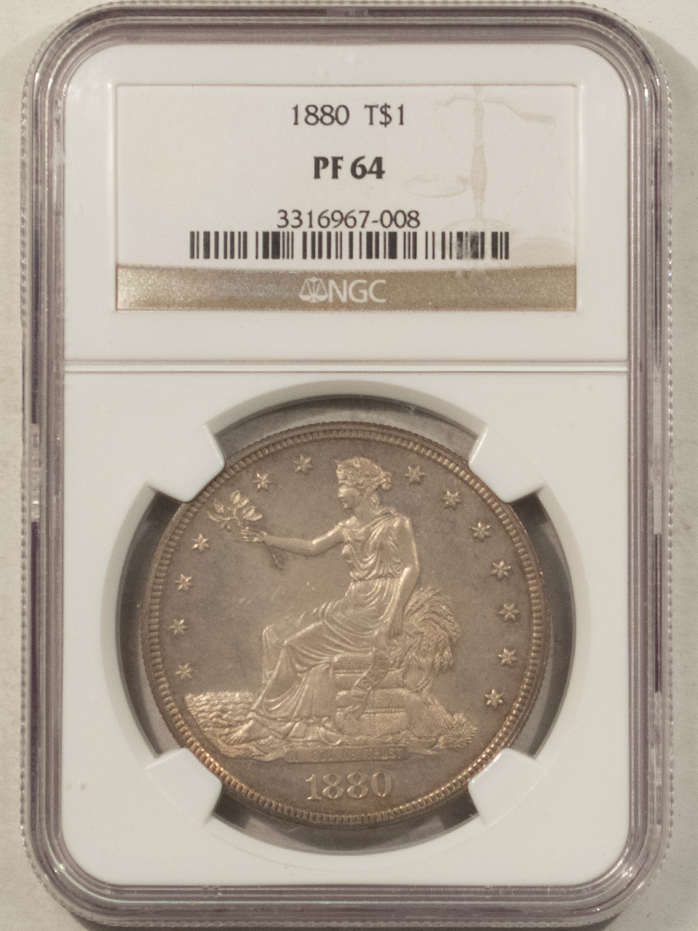 Dollars 1880 $1 PROOF TRADE DOLLAR – NGC PF-64 SATINY & RICHLY TONED, ATTRACTIVE Dollars 1880 $1 PROOF TRADE DOLLAR – NGC PF-64 SATINY & RICHLY TONED, ATTRACTIVE