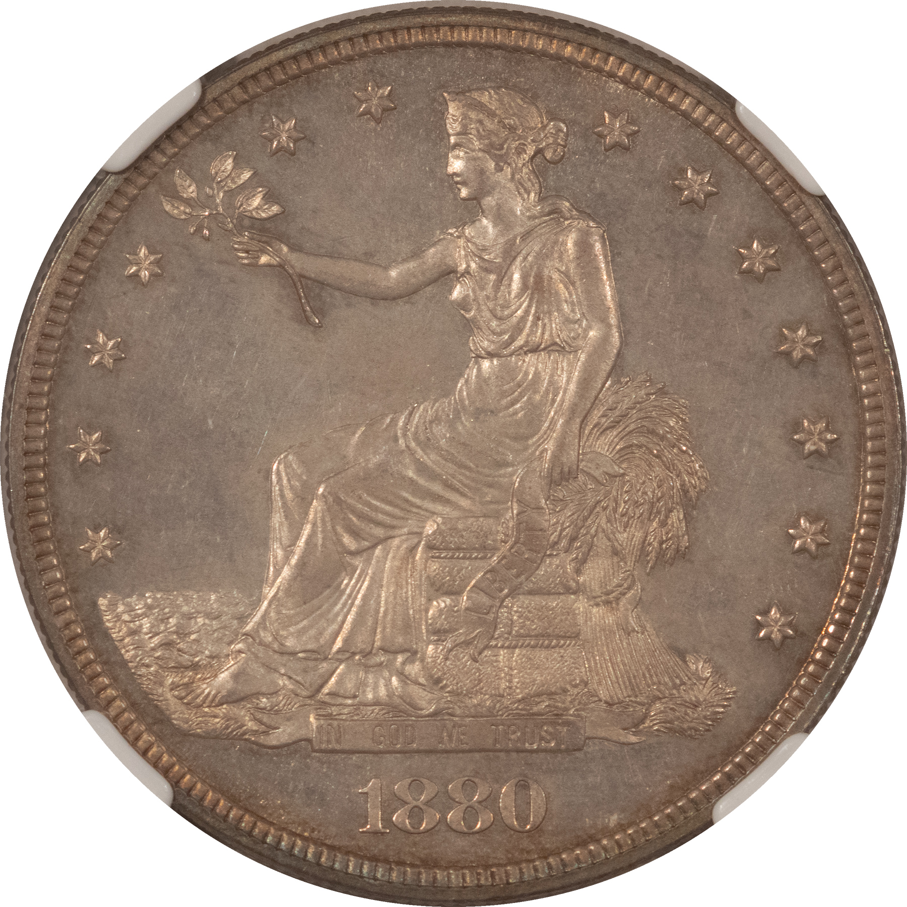 Dollars 1880 $1 PROOF TRADE DOLLAR – NGC PF-64 SATINY & RICHLY TONED, ATTRACTIVE Dollars 1880 $1 PROOF TRADE DOLLAR – NGC PF-64 SATINY & RICHLY TONED, ATTRACTIVE