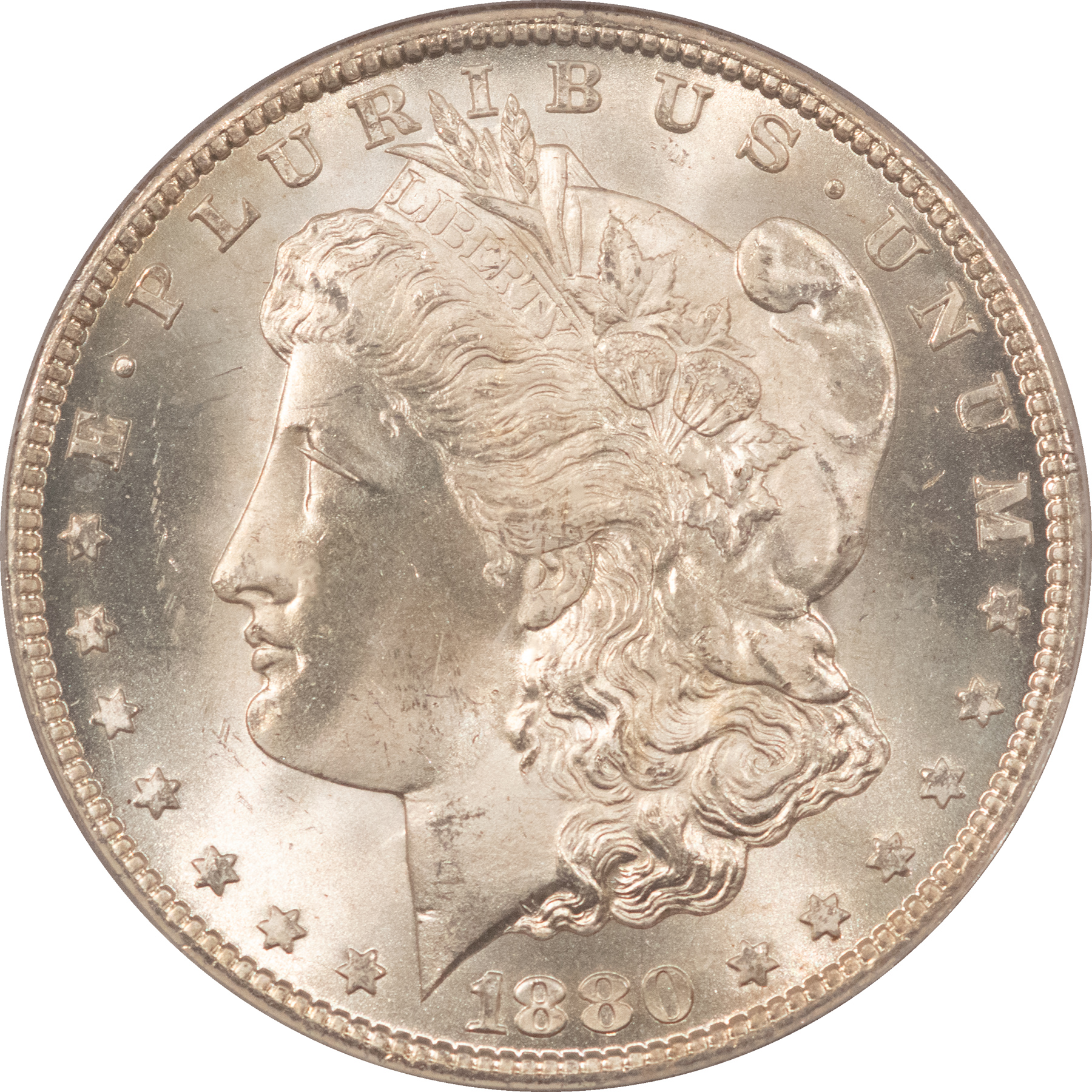 Dollars 1880-CC $1 MORGAN DOLLAR – PCGS MS-65, WHITE LUSTROUS GEM, CARSON CITY! Dollars 1880-CC $1 MORGAN DOLLAR – PCGS MS-65, WHITE LUSTROUS GEM, CARSON CITY!
