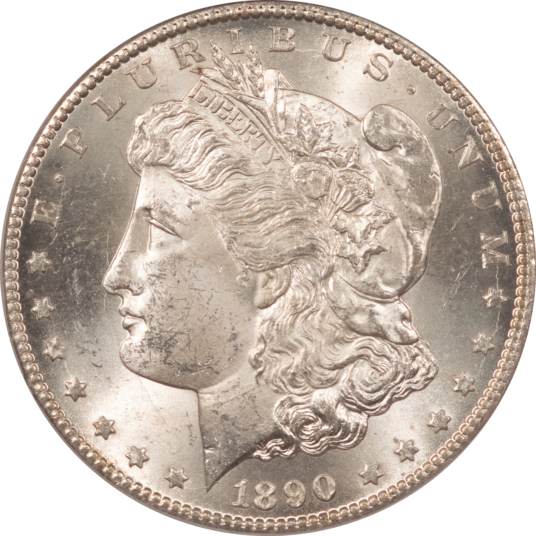 Dollars 1890-CC $1 MORGAN DOLLAR – PCGS MS-63, BLAST WHITE & CHOICE! CARSON CITY! Dollars 1890-CC $1 MORGAN DOLLAR – PCGS MS-63, BLAST WHITE & CHOICE! CARSON CITY!