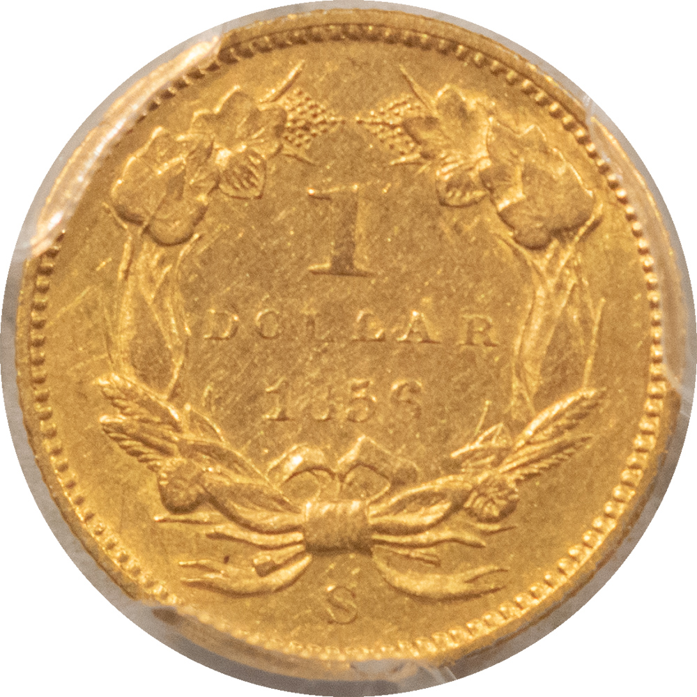 $1 1856-S $1 GOLD DOLLAR, TYPE 2 – PCGS XF-45, SCARCE! POP 3! CAC APPROVED! $1 1856-S $1 GOLD DOLLAR, TYPE 2 – PCGS XF-45, SCARCE! POP 3! CAC APPROVED!