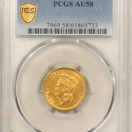 $3 1854 $3 GOLD PRINCESS – PCGS AU-58, ORIGINAL ATTRACTIVE & NEARLY UNCIRCULATED