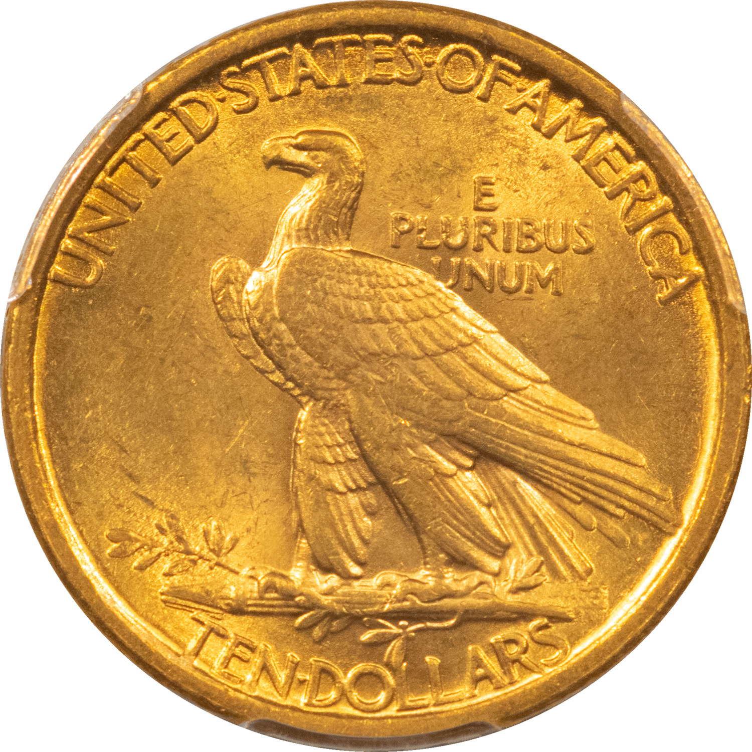 $10 1907 $10 INDIAN HEAD GOLD EAGLE, NO MOTTO – PCGS MS-62, MARK-FREE! ATTRACTIVE! $10 1907 $10 INDIAN HEAD GOLD EAGLE, NO MOTTO – PCGS MS-62, MARK-FREE! ATTRACTIVE!