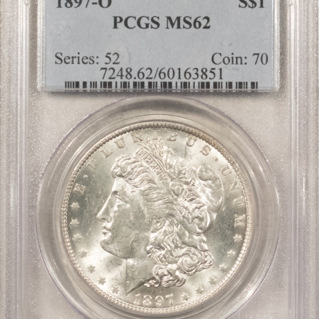 Dollars 1897-O $1 MORGAN DOLLAR – PCGS MS-62 PQ W/ GREAT LUSTER FOR THIS DATE, TOUGH!