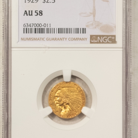 $2.50 1929 $2.50 INDIAN GOLD QUARTER EAGLE – NGC AU-58 VIRTUALLY UNCIRCULATED