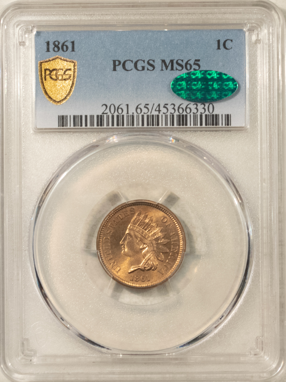 CAC Approved Coins 1861 INDIAN CENT – PCGS MS-65, CAC; A PQ BLAZER & VIRTUALLY MS-66 QUALITY! CAC Approved Coins 1861 INDIAN CENT – PCGS MS-65, CAC; A PQ BLAZER & VIRTUALLY MS-66 QUALITY!