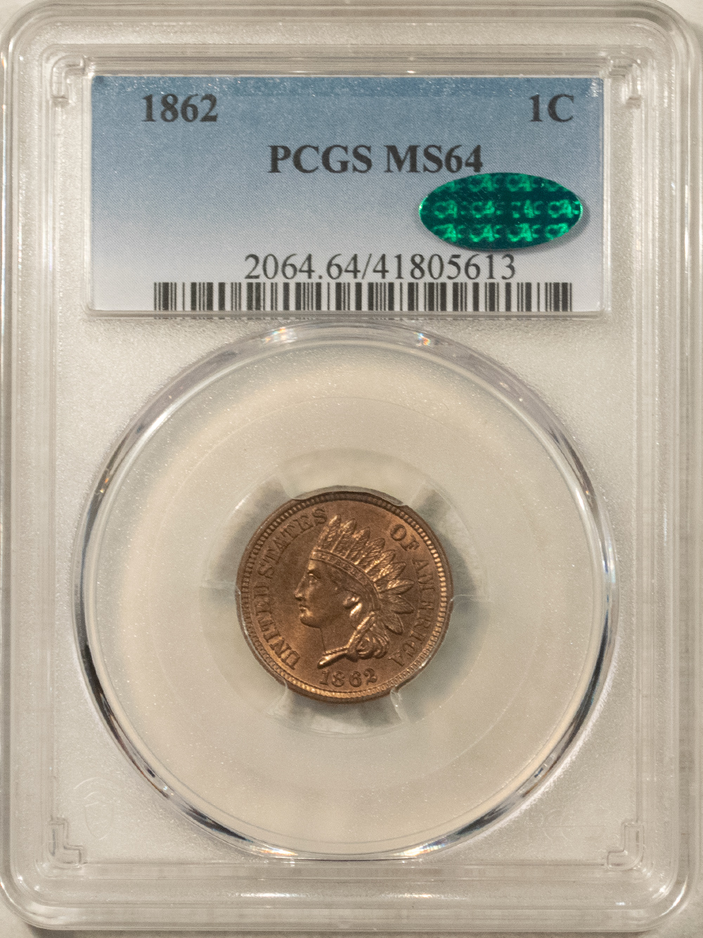 CAC Approved Coins 1862 INDIAN CENT – PCGS MS-64, CAC; FRESH, ORIGINAL MARK-FREE GEM GREAT SURFACES CAC Approved Coins 1862 INDIAN CENT – PCGS MS-64, CAC; FRESH, ORIGINAL MARK-FREE GEM GREAT SURFACES