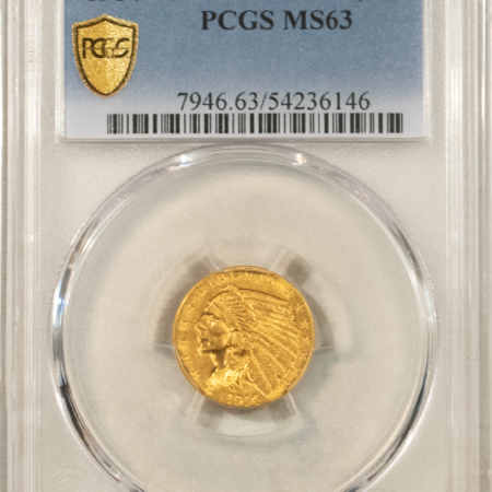 $2.50 SEMI-KEY 1914 $2.50 INDIAN GOLD, PCGS MS-63, FRESH FLASHY & SUPER-NICE FOR GRADE