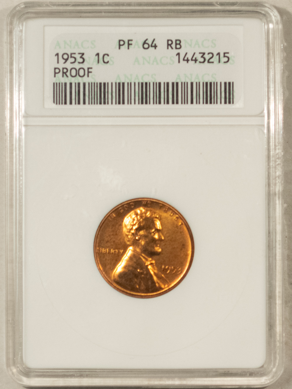 Lincoln Cents (Wheat) 1953 PROOF LINCOLN CENT – ANACS PF-64 RB, OLD SOAPBOX! Lincoln Cents (Wheat) 1953 PROOF LINCOLN CENT – ANACS PF-64 RB, OLD SOAPBOX!