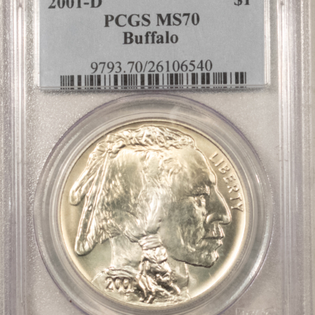 American Gold Eagles, Buffaloes, & Liberty Series 2001-D $1 COMMEMORATIVE AMERICAN BUFFALO SILVER DOLLAR – PCGS MS-70