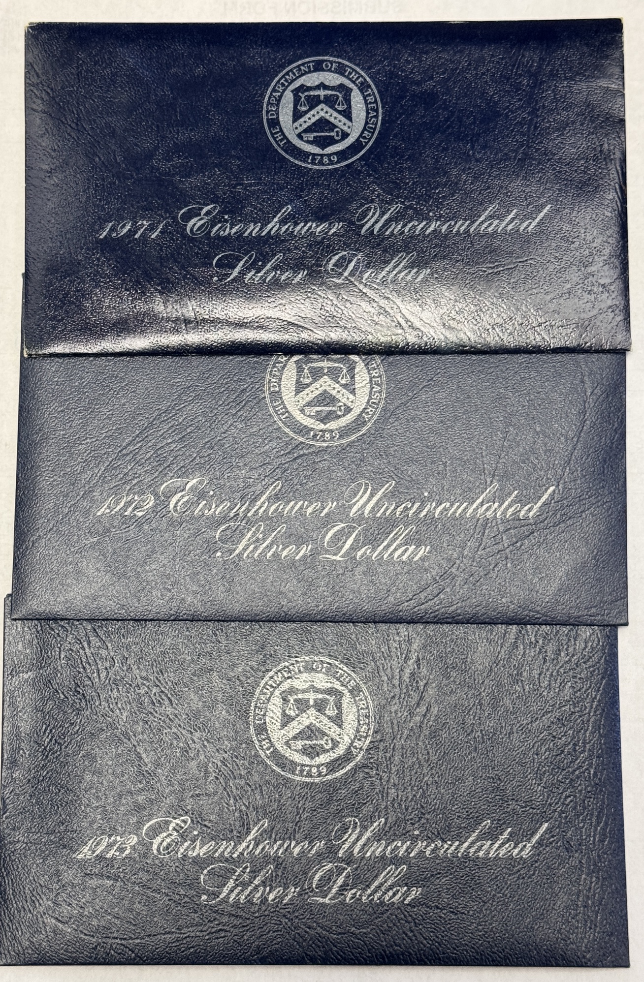 Dollars 1971, 72, 73S 40% SILVER UNCIRCULATED EISENHOWER BLUE PACK 3 COIN LOT GEM W/ OGP Dollars 1971, 72, 73S 40% SILVER UNCIRCULATED EISENHOWER BLUE PACK 3 COIN LOT GEM W/ OGP