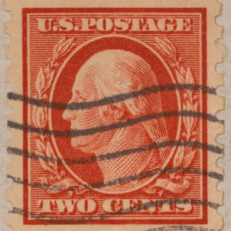 New Store Items SCOTT #393 2c CARMINE, HORIZ COIL-PERF 8.5 VERT, USED W/ VF+ CENTERING; CAT $55