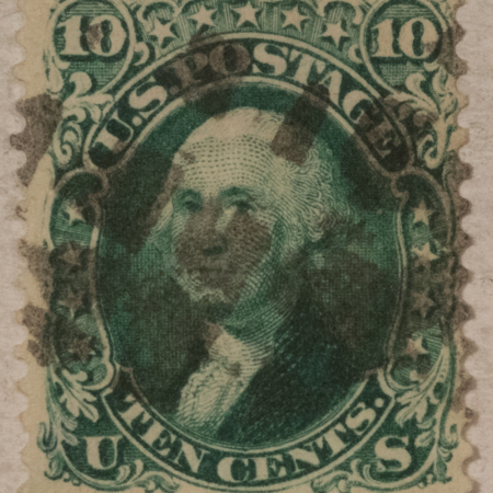 New Store Items SCOTT #68 10c GREEN, USED, FINE+, CORK CANCEL, SOUND-CAT VALUE $60