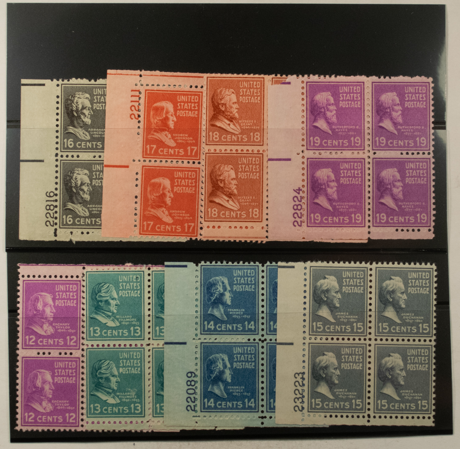New Store Items SCOTT #817-824 PLATE BLOCKS, 12c-19c COMPLETE, MOG-NH, FRESH & VF, CAT $51.50! New Store Items SCOTT #817-824 PLATE BLOCKS, 12c-19c COMPLETE, MOG-NH, FRESH & VF, CAT $51.50!