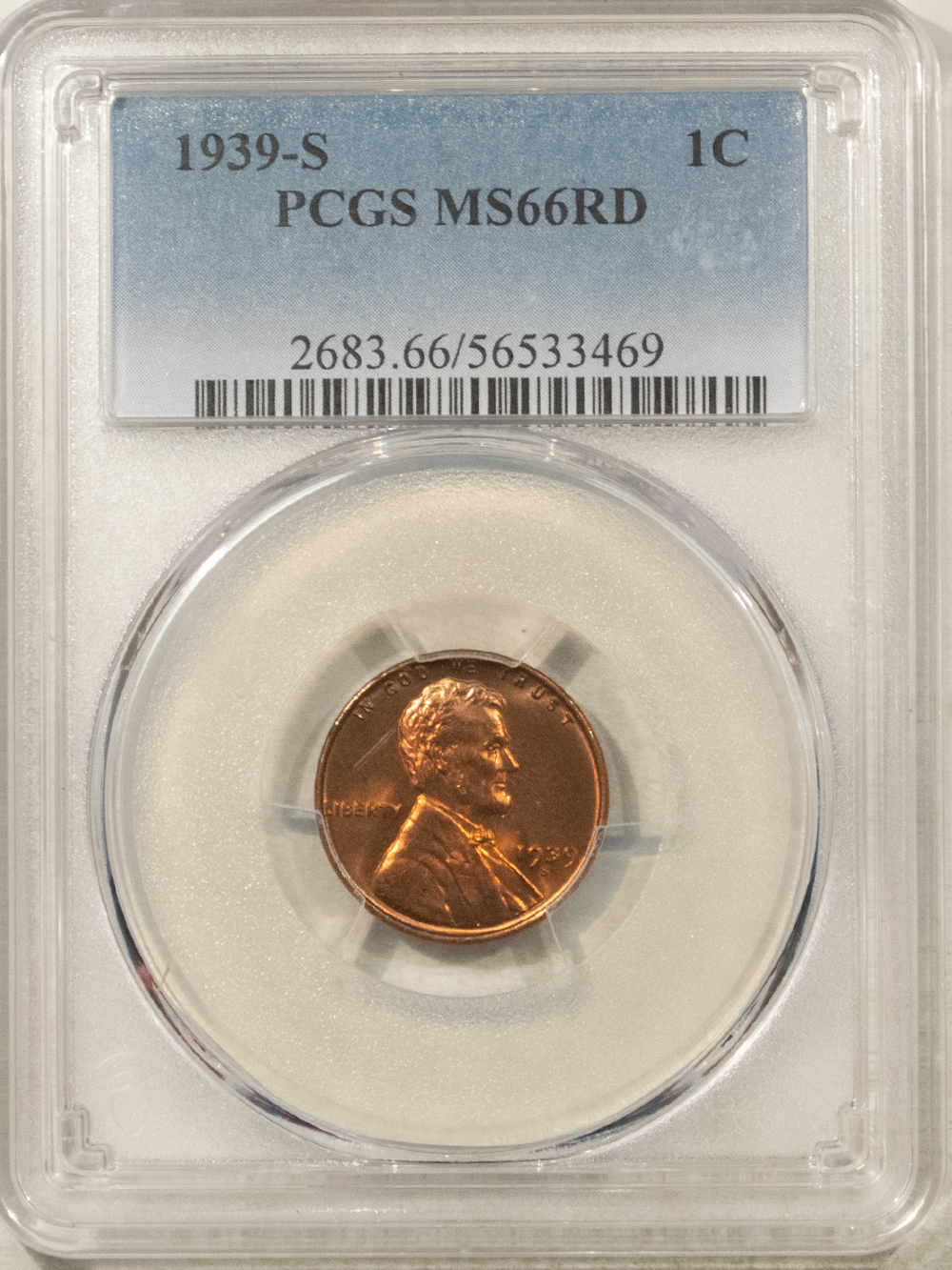 Lincoln Cents (Wheat) 1939-S LINCOLN CENT – PCGS MS-66 RD Lincoln Cents (Wheat) 1939-S LINCOLN CENT – PCGS MS-66 RD