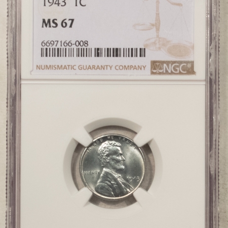 Lincoln Cents (Wheat) 1943 LINCOLN STEEL CENT – NGC MS-67