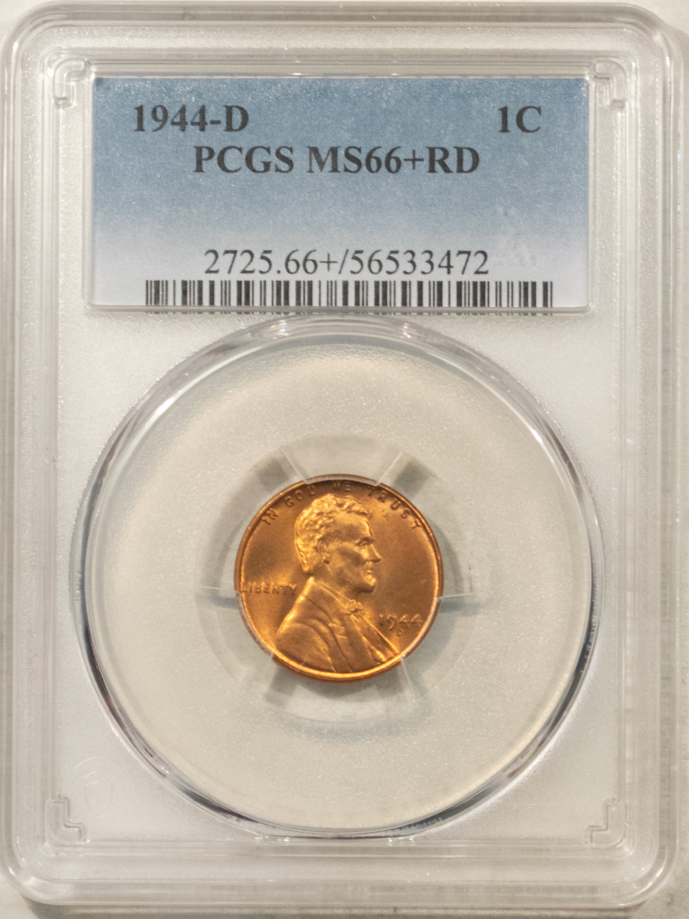 Lincoln Cents (Wheat) 1944-D LINCOLN CENT – PCGS MS-66+ RD Lincoln Cents (Wheat) 1944-D LINCOLN CENT – PCGS MS-66+ RD