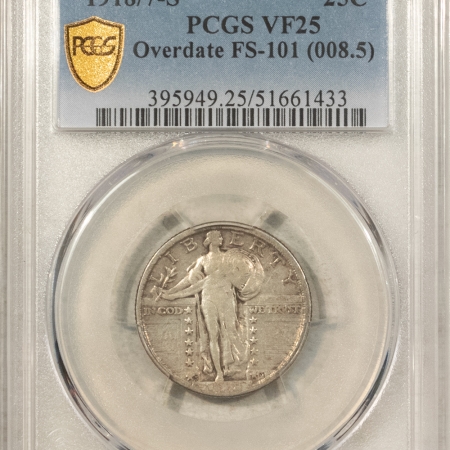 New Certified Coins 1918/7-S STANDING LIBERTY QUARTER – PCGS VF-25, PLEASING ORIGINAL KEY-DATE!