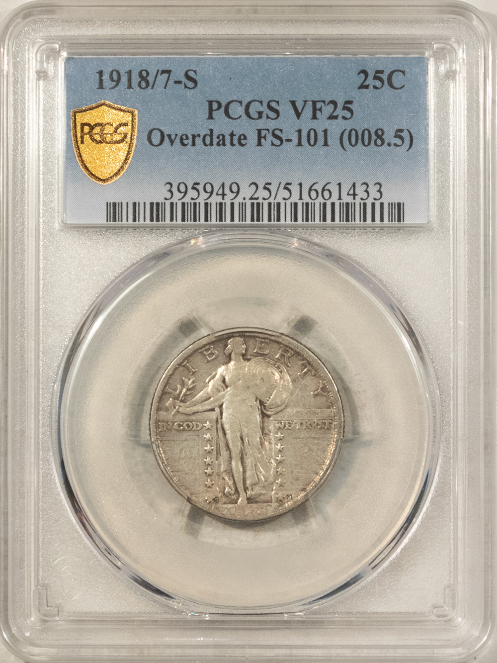 New Certified Coins 1918/7-S STANDING LIBERTY QUARTER – PCGS VF-25, PLEASING ORIGINAL KEY-DATE! New Certified Coins 1918/7-S STANDING LIBERTY QUARTER – PCGS VF-25, PLEASING ORIGINAL KEY-DATE!
