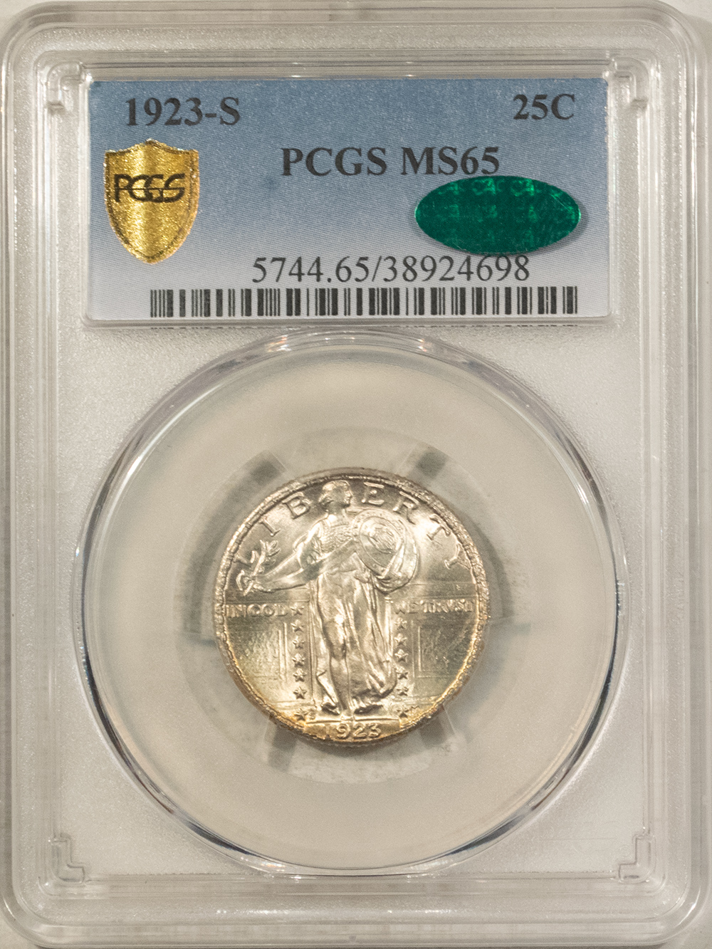 CAC Approved Coins 1923-S STANDING LIBERTY QUARTER PCGS MS-65 CAC SUPERB GEM PQ HEADLIGHT! KEY-DATE CAC Approved Coins 1923-S STANDING LIBERTY QUARTER PCGS MS-65 CAC SUPERB GEM PQ HEADLIGHT! KEY-DATE