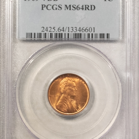 Lincoln Cents (Wheat) 1909 VDB LINCOLN CENT – PCGS MS-64 RD, RED FIRST-YEAR ISSUE!