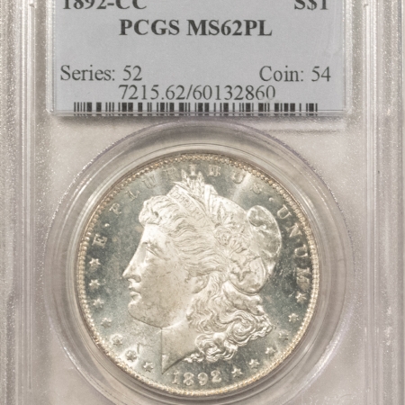 Dollars 1892-CC $1 MORGAN DOLLAR – PCGS MS-62 PL LOOKS 63+, PROOFLIKE & PQ! CARSON CITY!