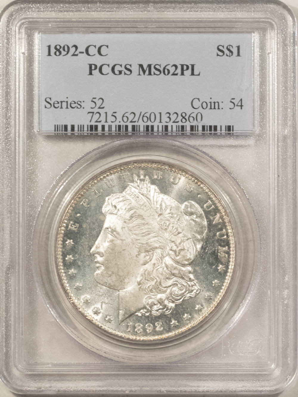 Dollars 1892-CC $1 MORGAN DOLLAR – PCGS MS-62 PL LOOKS 63+, PROOFLIKE & PQ! CARSON CITY! Dollars 1892-CC $1 MORGAN DOLLAR – PCGS MS-62 PL LOOKS 63+, PROOFLIKE & PQ! CARSON CITY!