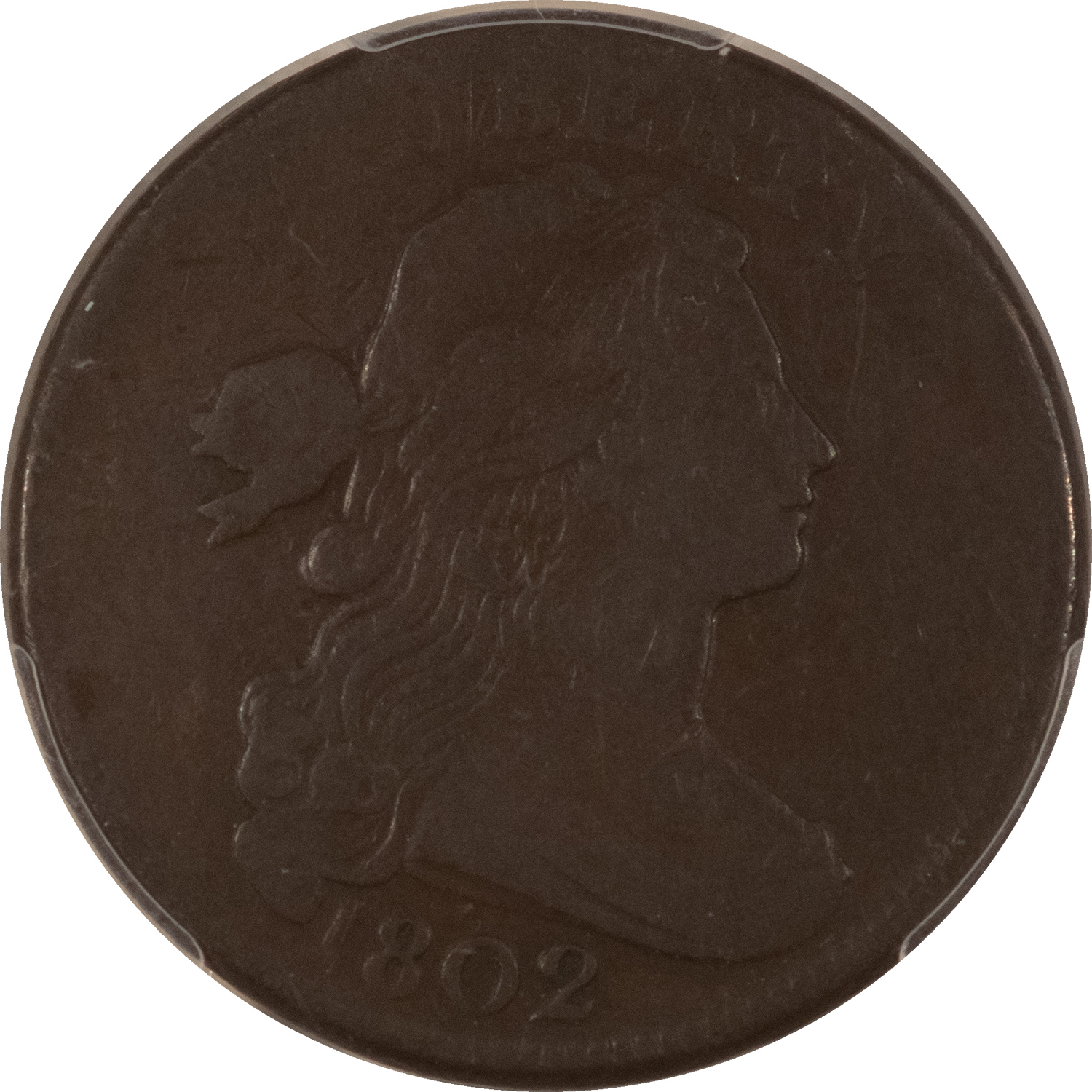 Draped Bust Large Cents 1802 DRAPED BUST LARGE CENT S-232 – PCGS F-12, REVERSE CUD! Draped Bust Large Cents 1802 DRAPED BUST LARGE CENT S-232 – PCGS F-12, REVERSE CUD!