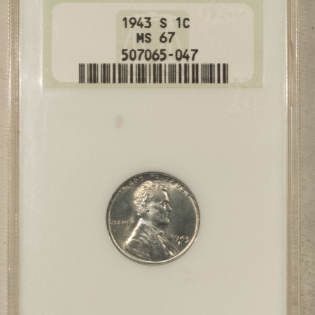 Lincoln Cents (Wheat) 1943-S LINCOLN CENT – NGC MS-67, FATTIE HOLDER!