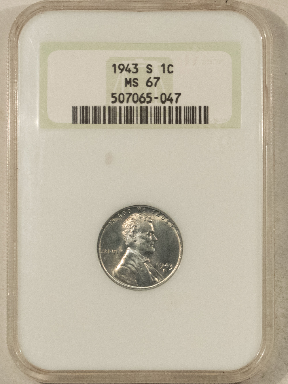 Lincoln Cents (Wheat) 1943-S LINCOLN CENT – NGC MS-67, FATTIE HOLDER! Lincoln Cents (Wheat) 1943-S LINCOLN CENT – NGC MS-67, FATTIE HOLDER!