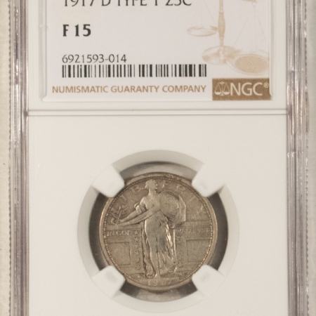 New Certified Coins 1917-D TYPE 1 STANDING LIBERTY QUARTER – NGC F-15