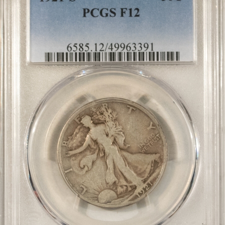 Half Dollars 1921-S WALKING LIBERTY HALF DOLLAR – PCGS F-12, TOUGH!