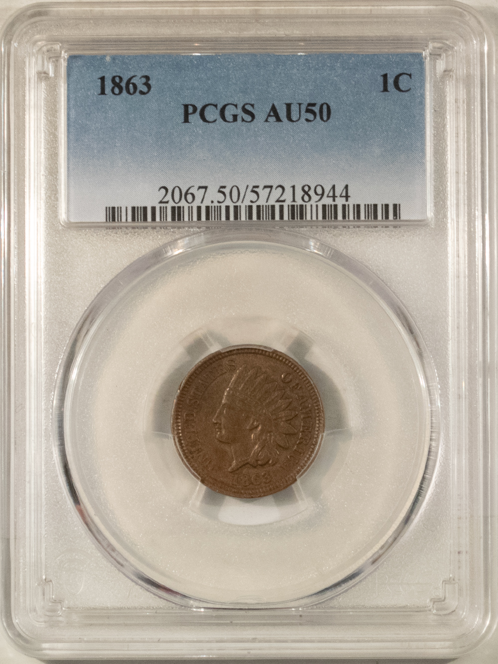 Indian 1863 INDIAN CENT – PCGS AU-50, PLEASING! Indian 1863 INDIAN CENT – PCGS AU-50, PLEASING!