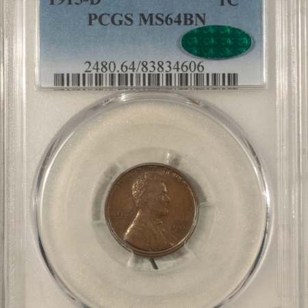 CAC Approved Coins 1915-D LINCOLN CENT – PCGS MS-64 BN, PRETTY, PREMIUM QUALITY & CAC APPROVED!