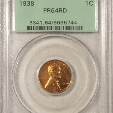 Lincoln Cents (Wheat) 1938 PROOF LINCOLN CENT – PCGS PR-64 RD, OLD GREEN HOLDER & PREMIUM QUALITY!