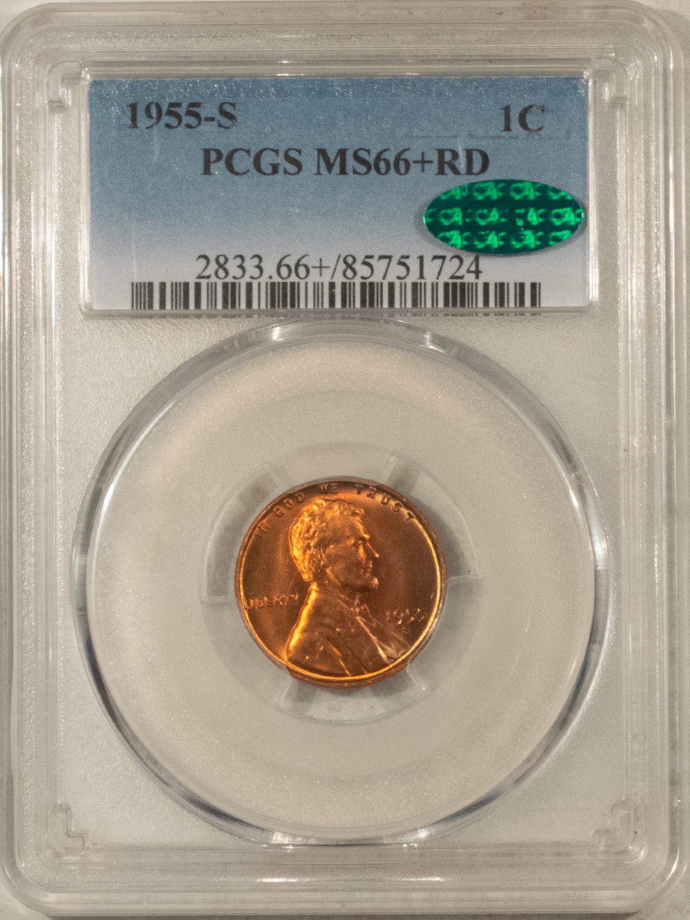 CAC Approved Coins 1955-S LINCOLN CENT – PCGS MS-66+ RD, GORGEOUS & PREMIUM QUALITY! CAC APPROVED! CAC Approved Coins 1955-S LINCOLN CENT – PCGS MS-66+ RD, GORGEOUS & PREMIUM QUALITY! CAC APPROVED!