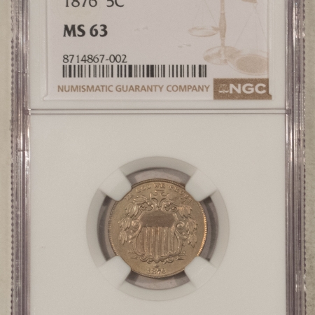 New Certified Coins 1876 SHIELD NICKEL – NGC MS-63, POPULAR DATE! PRETTY & PREMIUM QUALITY!