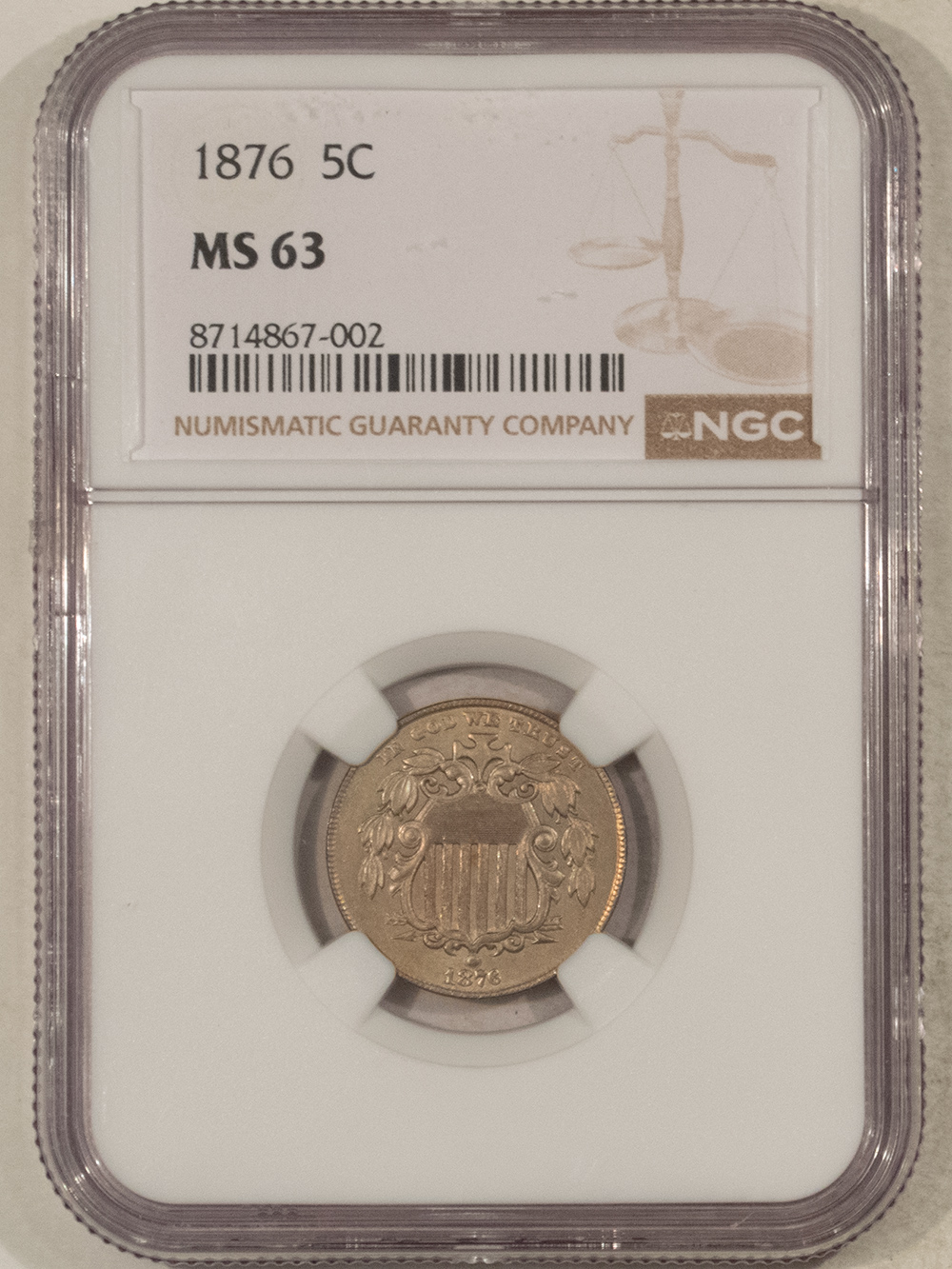 New Certified Coins 1876 SHIELD NICKEL – NGC MS-63, POPULAR DATE! PRETTY & PREMIUM QUALITY! New Certified Coins 1876 SHIELD NICKEL – NGC MS-63, POPULAR DATE! PRETTY & PREMIUM QUALITY!