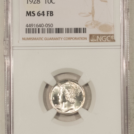 Dimes 1928 MERCURY DIME – NGC MS-64 FB, LOOKS 65+ HEADLIGHT! PREMIUM QUALITY!
