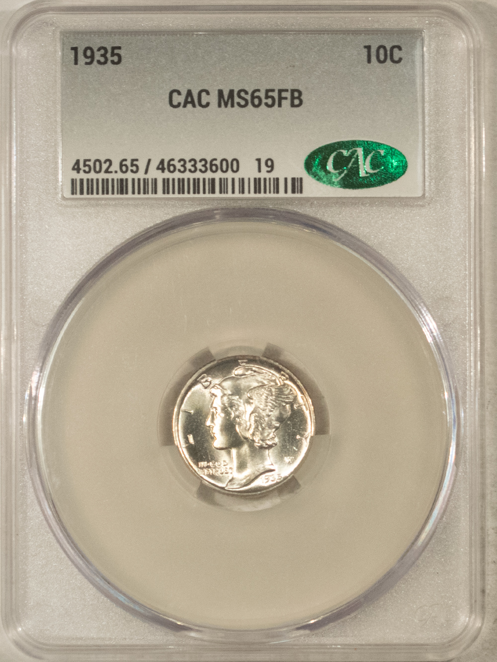 CAC Approved Coins 1935 MERCURY DIME – CACG MS-65 FB, BLAST WHITE GEM! CAC APPROVED! CAC Approved Coins 1935 MERCURY DIME – CACG MS-65 FB, BLAST WHITE GEM! CAC APPROVED!