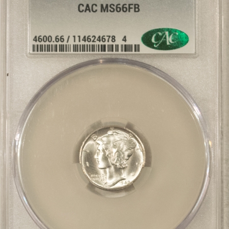 CAC Approved Coins 1940-D MERCURY DIME – CACG MS-66 FB, PREMIUM QUALITY+ SUPERB! CAC APPROVED!