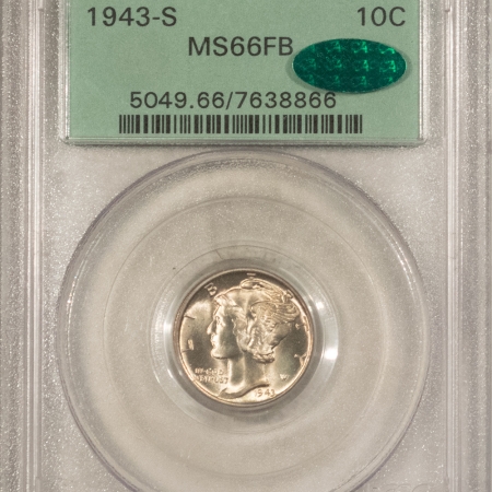 CAC Approved Coins 1943-S MERCURY DIME – PCGS MS-66 FB, FRESH AND PREMIUM QUALITY+! CAC APPROVED!