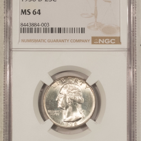 New Certified Coins 1936-D WASHINGTON QUARTER – NGC MS-64, BLAST WHITE! TOUGH!