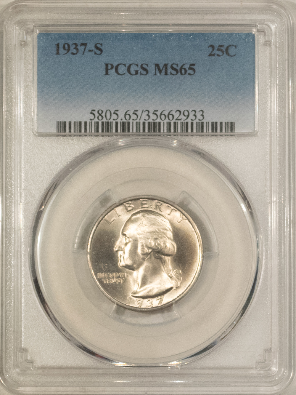 New Certified Coins 1937-S WASHINGTON QUARTER – PCGS MS-65, WHITE PREMIUM QUALITY GEM! New Certified Coins 1937-S WASHINGTON QUARTER – PCGS MS-65, WHITE PREMIUM QUALITY GEM!