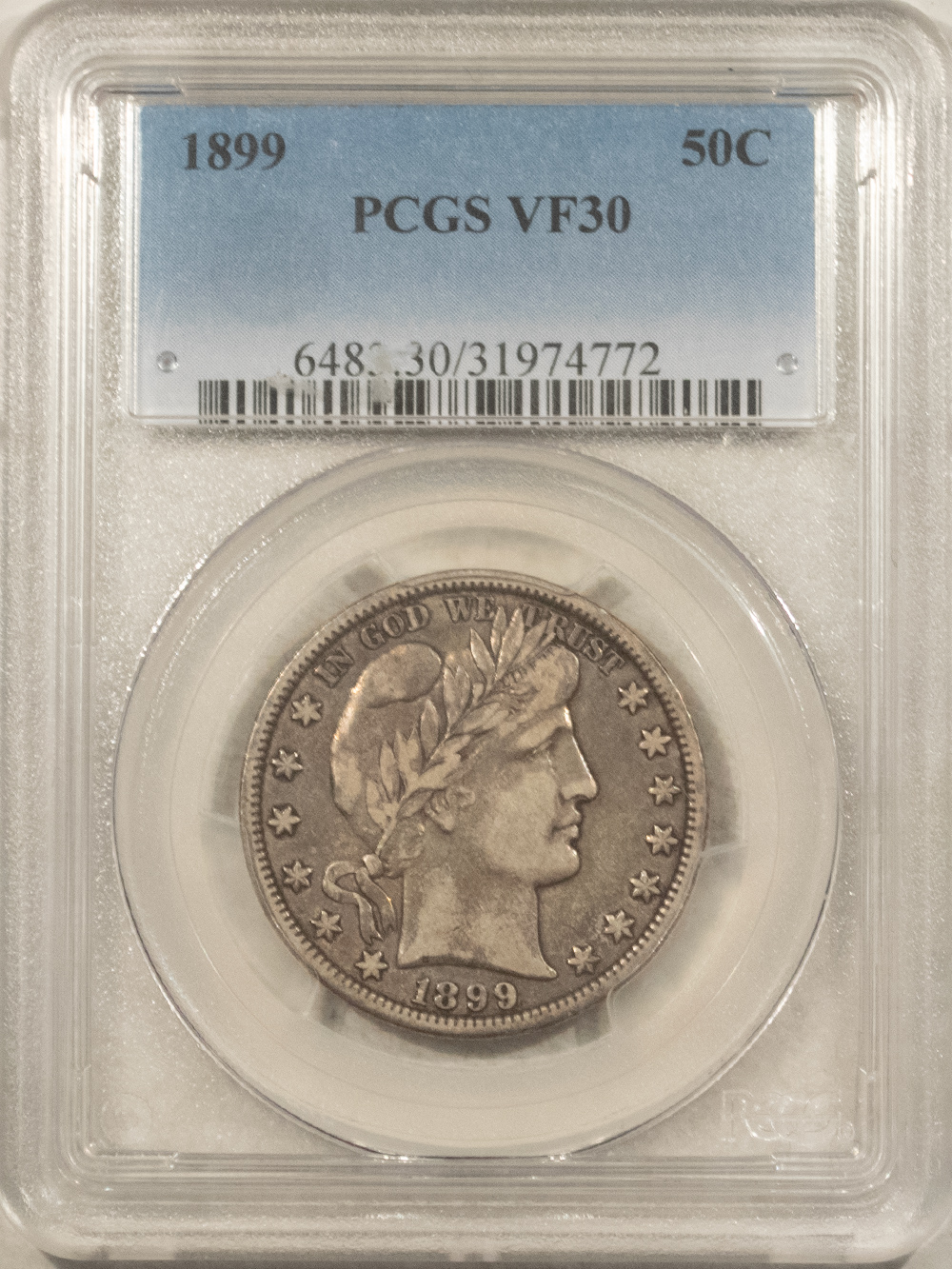 Barber Halves 1899 BARBER HALF DOLLAR – PCGS VF-30, PERFECT CIRC! Barber Halves 1899 BARBER HALF DOLLAR – PCGS VF-30, PERFECT CIRC!