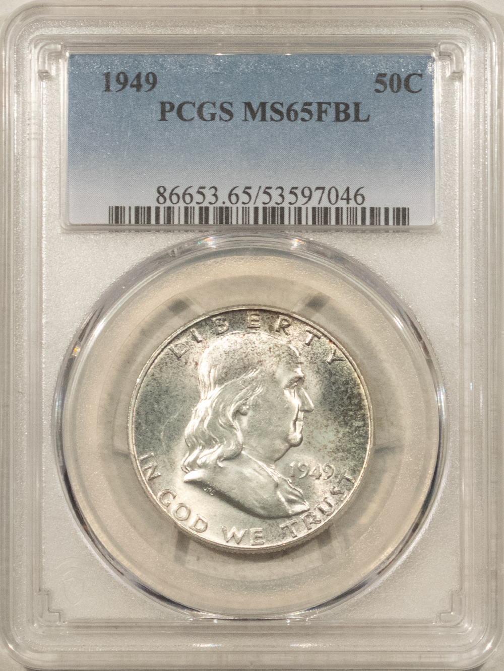 Franklin Halves 1949 FRANKLIN HALF DOLLAR – PCGS MS-65 FBL, PRETTY GEM! Franklin Halves 1949 FRANKLIN HALF DOLLAR – PCGS MS-65 FBL, PRETTY GEM!