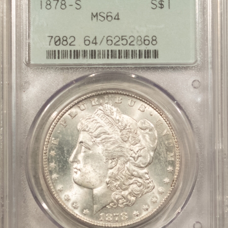Dollars 1878-S $1 MORGAN DOLLAR – PCGS MS-64, 2 PIECE OLD GREEN HOLDER, FLASHY & PQ!